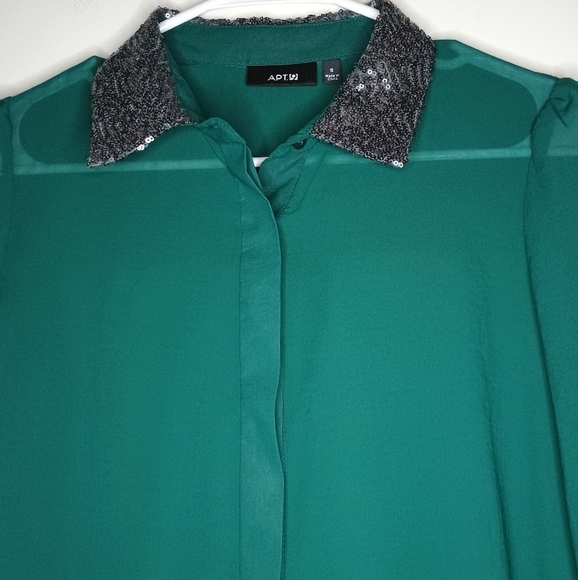 APT. 9 Elegant Green Blouse with Black Collar - Picture 7 of 7